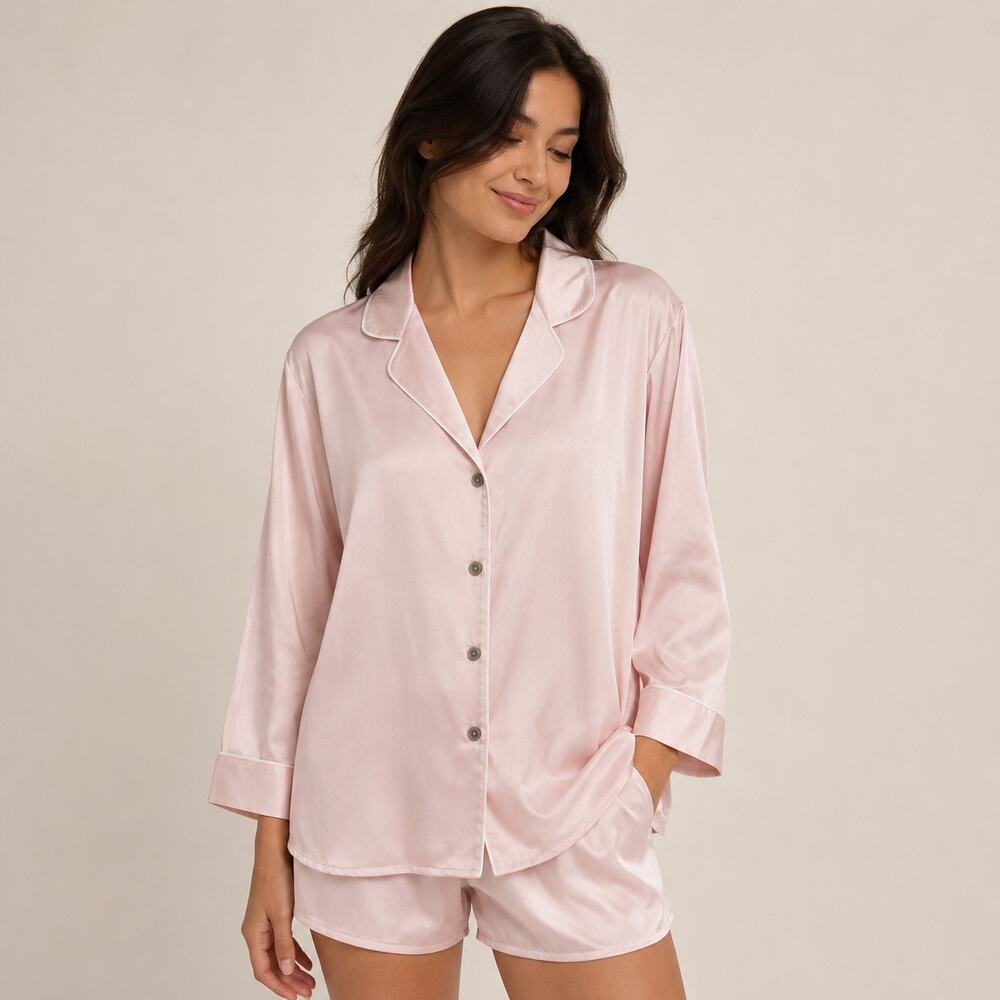 Natori Blush Pink Satin Pajama Sleep Shirt Top Women’s Size Large